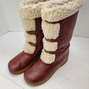 Dexter USA Vintage Womens Brown Leather Shearling Trim Winter Boots 7.5 M Alpine